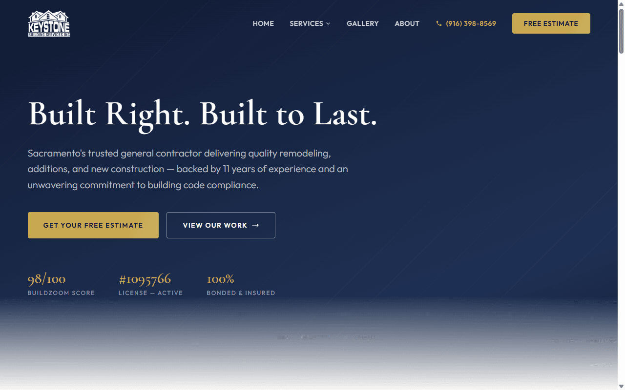 Keystone Building Services website screenshot