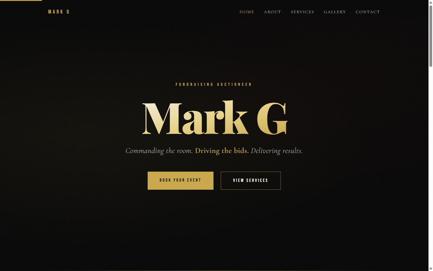 Mark G fundraising auctioneer website screenshot